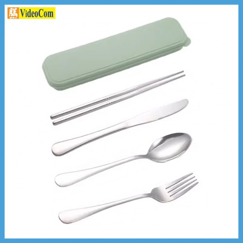 MEC 便擄餐具套裝連收納盒 (綠色) (刀 + 勺 + 叉 + 筷子) (銀色) 4件套 984CUTLERY SET-GN-J19